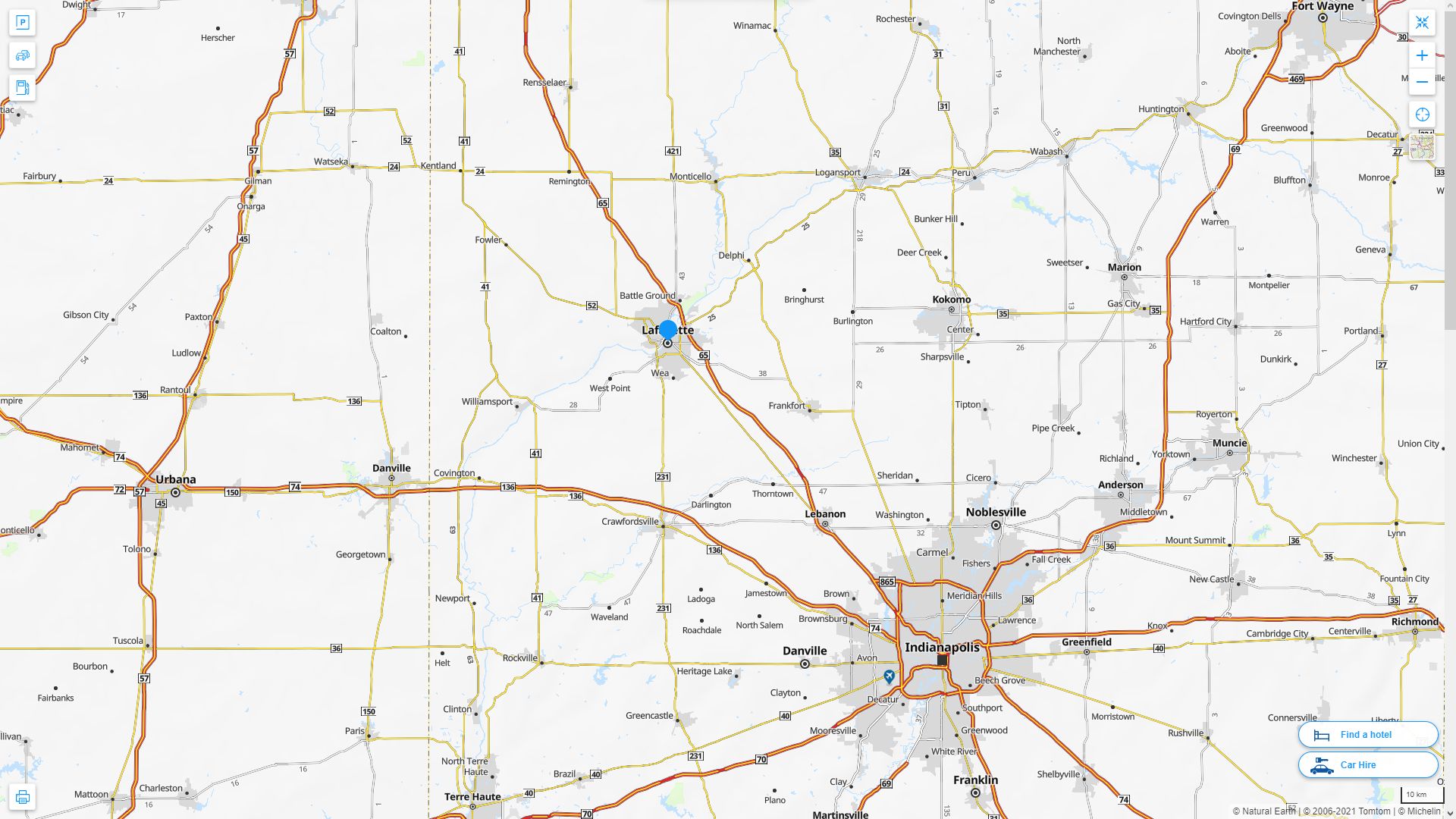 Lafayette Indiana Highway and Road Map
